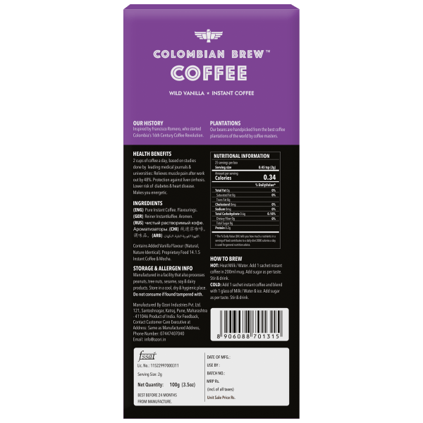 8906088701315_5.png Colombian Brew Vanilla Instant Coffee Powder — No Sugar, Vegan