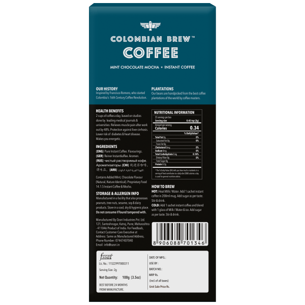 8906088701346_5.png Colombian Brew Mint Chocolate Mocha Instant Coffee Powder, No Sugar Vegan, 100g