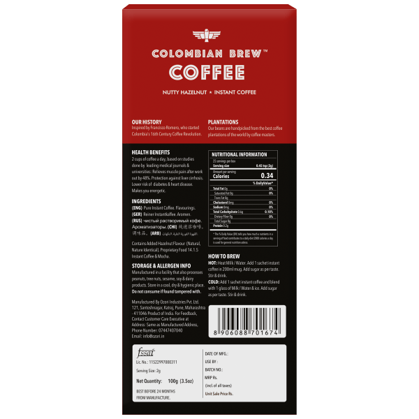 8906088701674_5.png Colombian Brew Hazelnut Instant Coffee Powder — No Sugar, Vegan