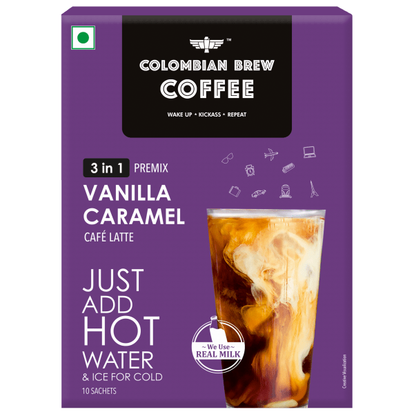 8906088702596_1.png Colombian Brew Vanilla Caramel Café Latte, Instant Coffee Powder Premix (3 in 1), 8 Sachets Box 200g