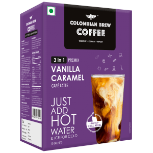 Colombian Brew Vanilla Caramel Café Latte, Instant Coffee Powder Premix (3 in 1), 8 Sachets Box 200g