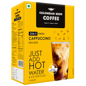 Colombian Brew 3 in 1 Cappuccino Café Latte, Instant Coffee Powder Premix, 8 Sachets Box 200g
