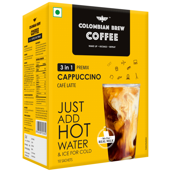 8906088702602_2.png Colombian Brew 3 in 1 Cappuccino Café Latte, Instant Coffee Powder Premix, 8 Sachets Box 200g