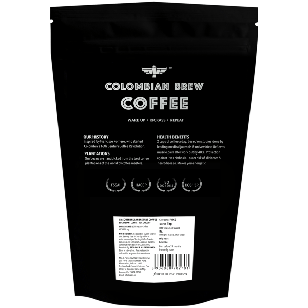 8906088702701_2.png Colombian Brew Strong Instant Coffee Powder, 60-40 South Indian Quick Filter, 1kg Hotel Pack