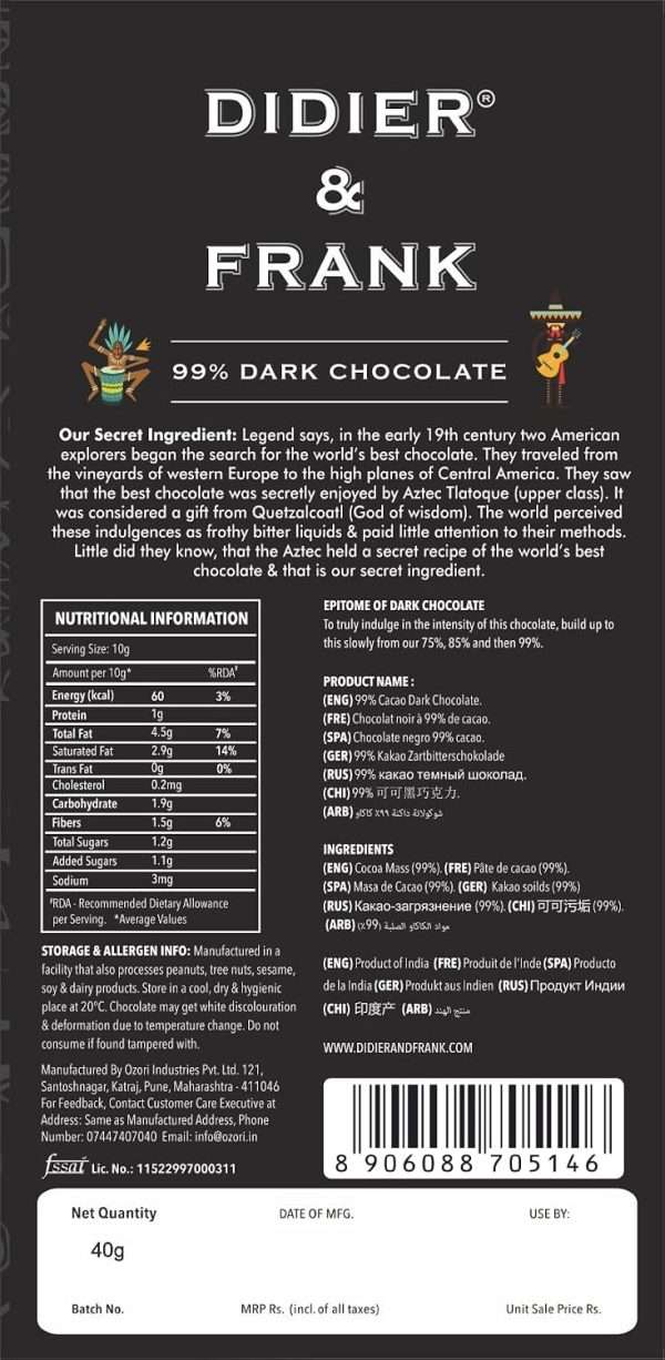 71UsfH-eHWL._SL1500_ Didier & Frank 99% Ultimate Dark Chocolate Bar — 40g