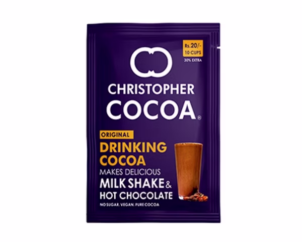 CC_20RS_FRONT Christopher Cocoa, Drinking Chocolate Cocoa Powder, Dark No Sugar, 200g