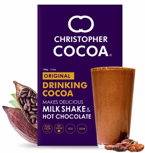 CC_DRINKING_COCOA_100G_FRONT Christopher Cocoa, Drinking Chocolate Cocoa Powder, Dark No Sugar, 200g